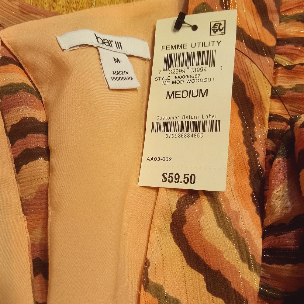 Bar III Pink Multi-Color Ruffled V-Neck Blouse - Picture 5 of 8